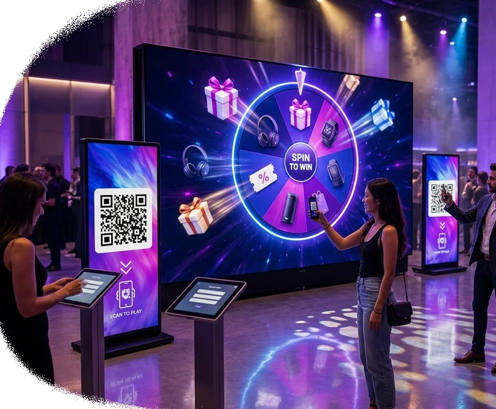 LED Screen mit Glücksrad und QR-Code Aktivierung